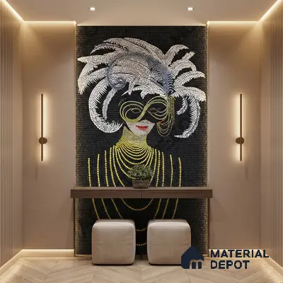 Faux Mosaic Mural Poster Wall Tile TL 07905 Midnight Masque 4 ft x 2 ft Vitrified Glossy Punch Finish - 9 mm | Suitable For Living Room, Bedroom & Office