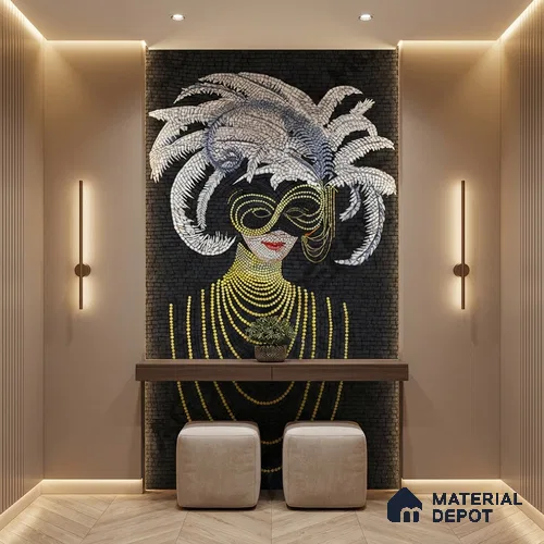 Faux Mosaic Mural Poster Wall Tile TL 07905 Midnight Masque 4 ft x 2 ft Vitrified Glossy Punch Finish - 9 mm | Suitable For Living Room, Bedroom & Office