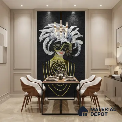 Faux Mosaic Mural Poster Wall Tile TL 07905 Midnight Masque 4 ft x 2 ft Vitrified Glossy Punch Finish - 9 mm | Suitable For Living Room, Bedroom & Office