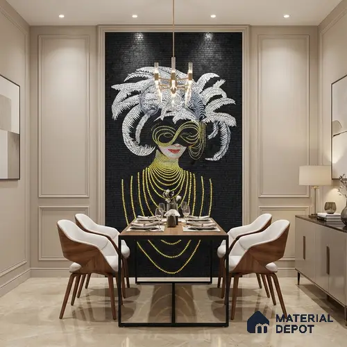 Faux Mosaic Mural Poster Wall Tile TL 07905 Midnight Masque 4 ft x 2 ft Vitrified Glossy Punch Finish - 9 mm | Suitable For Living Room, Bedroom & Office
