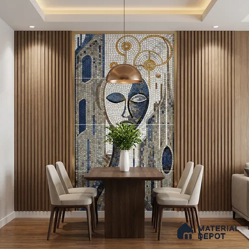 Faux Mosaic Mural Poster Wall Tile TL 07906 Urban Serenity 4 ft x 2 ft Vitrified Glossy Punch Finish - 9 mm | Suitable For Living Room, Bedroom & Office