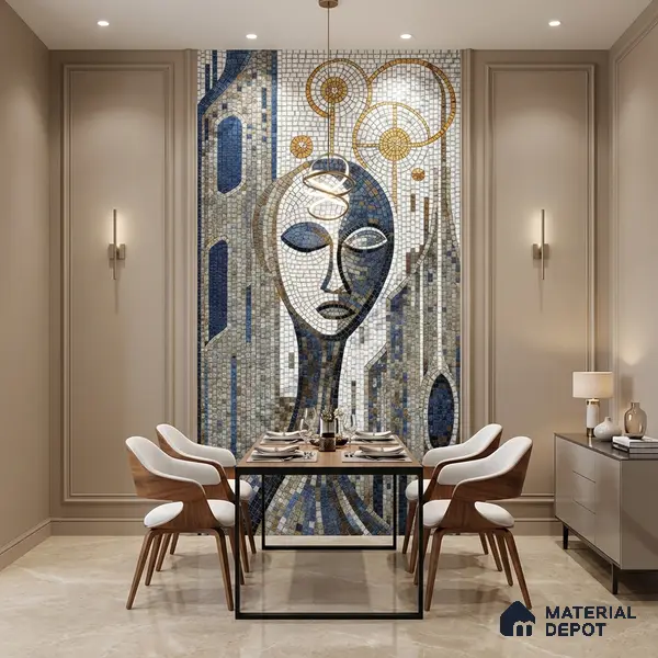 Faux Mosaic Mural Poster Wall Tile TL 07906 Urban Serenity 4 ft x 2 ft Vitrified Glossy Punch Finish - 9 mm | Suitable For Living Room, Bedroom & Office