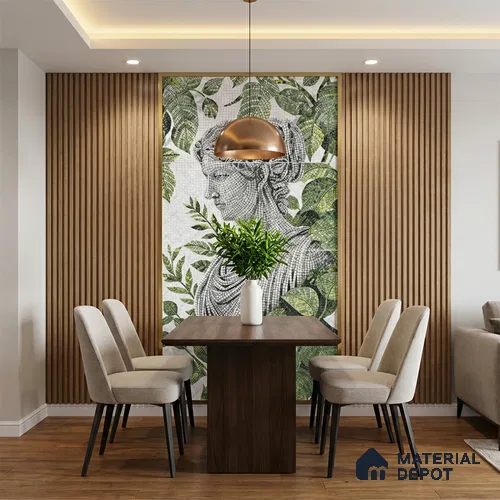 Faux Mosaic Mural Poster Wall Tile TL 07907 Sculpted Muse 4 ft x 2 ft Vitrified Glossy Punch Finish - 9 mm | Suitable For Living Room, Bedroom & Office