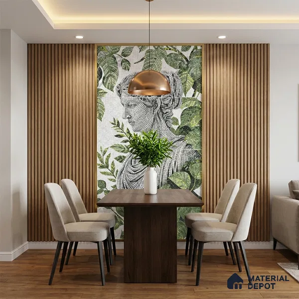Faux Mosaic Mural Poster Wall Tile TL 07907 Sculpted Muse 4 ft x 2 ft Vitrified Glossy Punch Finish - 9 mm | Suitable For Living Room, Bedroom & Office