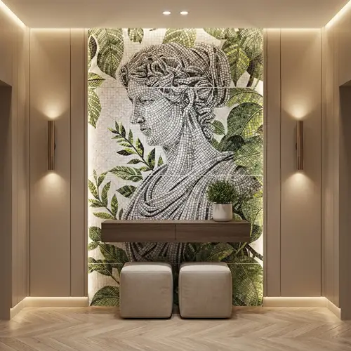 Faux Mosaic Mural Poster Wall Tile TL 07907 Sculpted Muse 4 ft x 2 ft Vitrified Glossy Punch Finish - 9 mm | Suitable For Living Room, Bedroom & Office