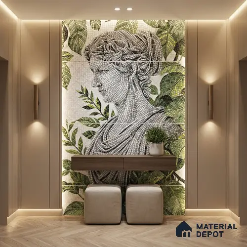 Faux Mosaic Mural Poster Wall Tile TL 07907 Sculpted Muse 4 ft x 2 ft Vitrified Glossy Punch Finish - 9 mm | Suitable For Living Room, Bedroom & Office