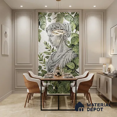 Faux Mosaic Mural Poster Wall Tile TL 07907 Sculpted Muse 4 ft x 2 ft Vitrified Glossy Punch Finish - 9 mm | Suitable For Living Room, Bedroom & Office