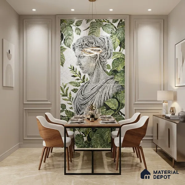 Faux Mosaic Mural Poster Wall Tile TL 07907 Sculpted Muse 4 ft x 2 ft Vitrified Glossy Punch Finish - 9 mm | Suitable For Living Room, Bedroom & Office