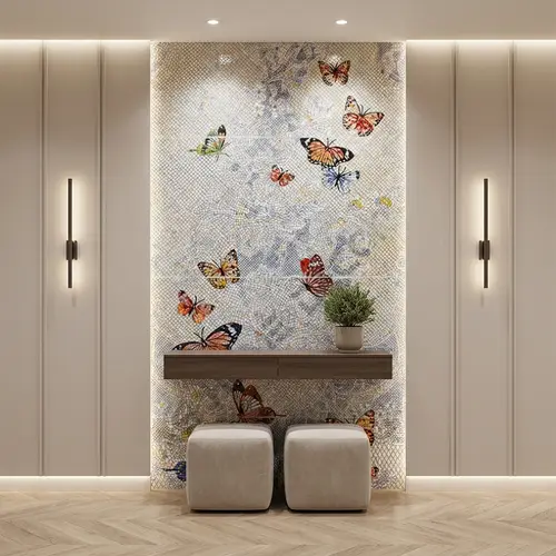 Faux Mosaic Mural Poster Wall Tile TL 07908 Butterfly 4 ft x 2 ft Vitrified Glossy Punch Finish - 9 mm | Suitable For Living Room, Bedroom & Office