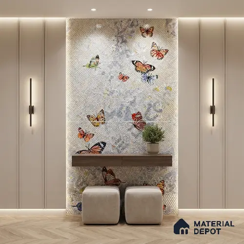 Faux Mosaic Mural Poster Wall Tile TL 07908 Butterfly 4 ft x 2 ft Vitrified Glossy Punch Finish - 9 mm | Suitable For Living Room, Bedroom & Office