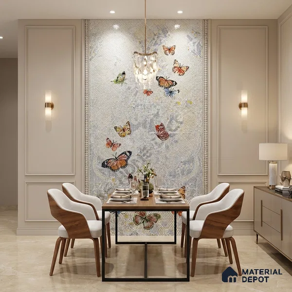 Faux Mosaic Mural Poster Wall Tile TL 07908 Butterfly 4 ft x 2 ft Vitrified Glossy Punch Finish - 9 mm | Suitable For Living Room, Bedroom & Office