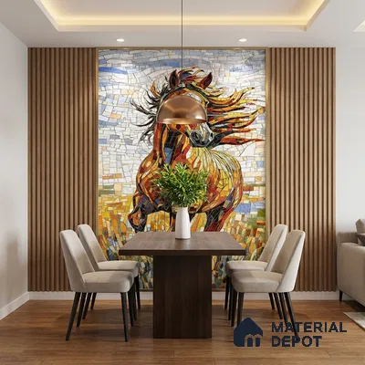 Faux Mosaic Mural Poster Wall Tile TL 07909 Racing Horse 4 ft x 2 ft Vitrified Glossy Punch Finish - 9 mm | Suitable For Living Room, Bedroom & Office