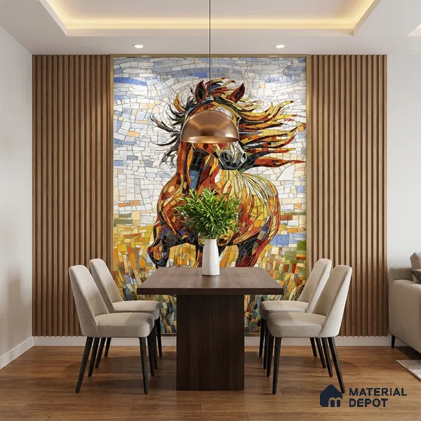 Faux Mosaic Mural Poster Wall Tile TL 07909 Racing Horse 4 ft x 2 ft Vitrified Glossy Punch Finish - 9 mm | Suitable For Living Room, Bedroom & Office