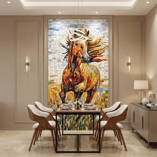 Faux Mosaic Mural Poster Wall Tile TL 07909 Racing Horse 4 ft x 2 ft Vitrified Glossy Punch Finish - 9 mm | Suitable For Living Room, Bedroom & Office