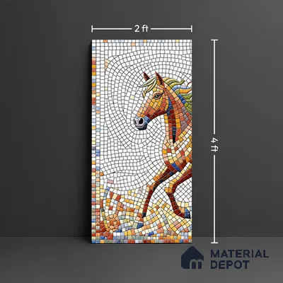 Faux Mosaic Mural Poster Wall Tile TL 07910 Freedom Horse 4 ft x 2 ft Vitrified Glossy Punch Finish - 9 mm | Suitable For Living Room, Bedroom & Office