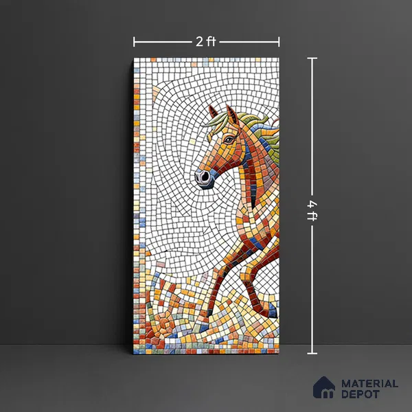 Faux Mosaic Mural Poster Wall Tile TL 07910 Freedom Horse 4 ft x 2 ft Vitrified Glossy Punch Finish - 9 mm | Suitable For Living Room, Bedroom & Office