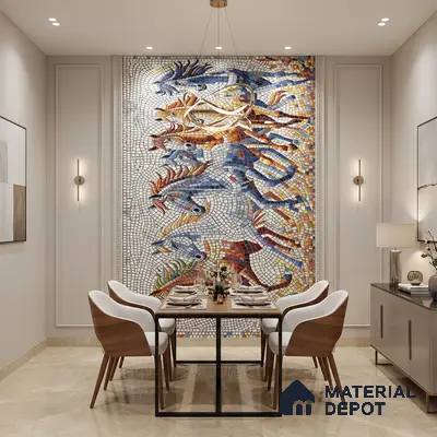 Faux Mosaic Mural Poster Wall Tile TL 07910 Freedom Horse 4 ft x 2 ft Vitrified Glossy Punch Finish - 9 mm | Suitable For Living Room, Bedroom & Office