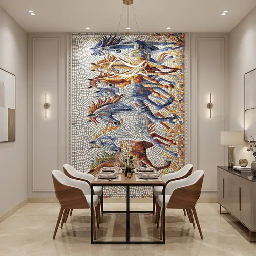 Faux Mosaic Mural Poster Wall Tile TL 07910 Freedom Horse 4 ft x 2 ft Vitrified Glossy Punch Finish - 9 mm | Suitable For Living Room, Bedroom & Office