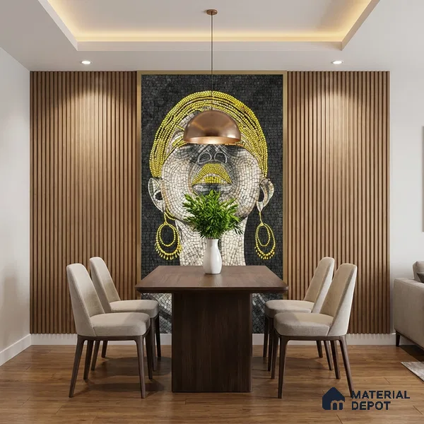 Faux Mosaic Mural Poster Wall Tile TL 07911 Golden Beauty 4 ft x 2 ft Vitrified Glossy Punch Finish - 9 mm | Suitable For Living Room, Bedroom & Office