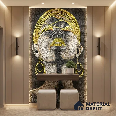 Faux Mosaic Mural Poster Wall Tile TL 07911 Golden Beauty 4 ft x 2 ft Vitrified Glossy Punch Finish - 9 mm | Suitable For Living Room, Bedroom & Office