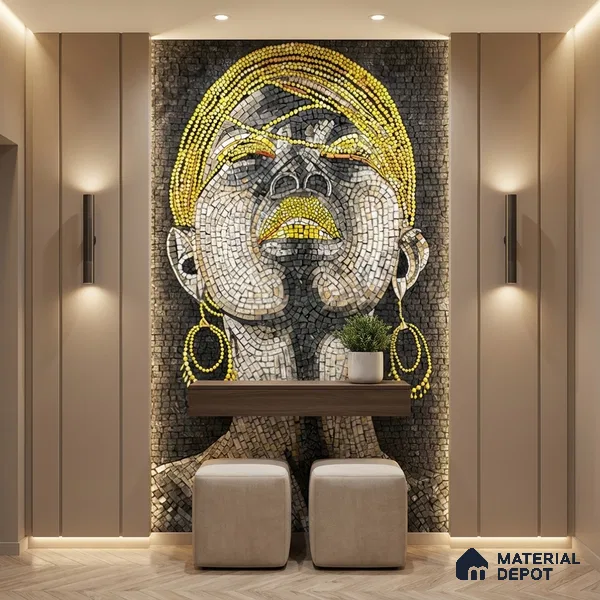 Faux Mosaic Mural Poster Wall Tile TL 07911 Golden Beauty 4 ft x 2 ft Vitrified Glossy Punch Finish - 9 mm | Suitable For Living Room, Bedroom & Office