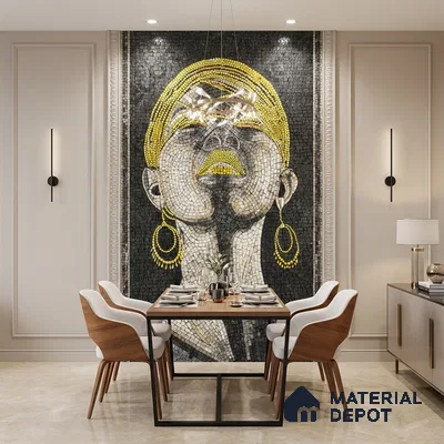 Faux Mosaic Mural Poster Wall Tile TL 07911 Golden Beauty 4 ft x 2 ft Vitrified Glossy Punch Finish - 9 mm | Suitable For Living Room, Bedroom & Office