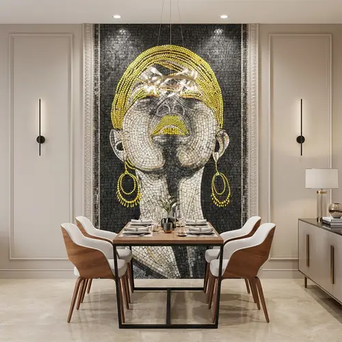 Faux Mosaic Mural Poster Wall Tile TL 07911 Golden Beauty 4 ft x 2 ft Vitrified Glossy Punch Finish - 9 mm | Suitable For Living Room, Bedroom & Office
