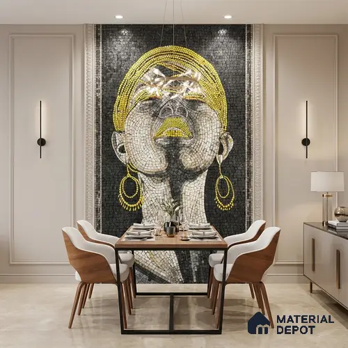Faux Mosaic Mural Poster Wall Tile TL 07911 Golden Beauty 4 ft x 2 ft Vitrified Glossy Punch Finish - 9 mm | Suitable For Living Room, Bedroom & Office