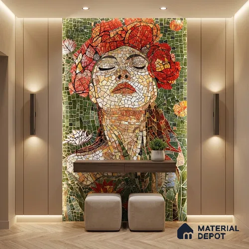 Faux Mosaic Mural Poster Wall Tile TL 07912 Lady Rose 4 ft x 2 ft Vitrified Glossy Punch Finish - 9 mm | Suitable For Living Room, Bedroom & Office