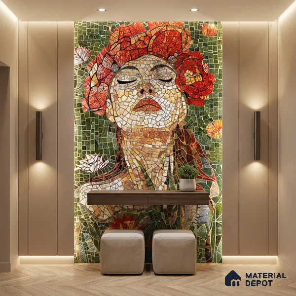 Faux Mosaic Mural Poster Wall Tile TL 07912 Lady Rose 4 ft x 2 ft Vitrified Glossy Punch Finish - 9 mm | Suitable For Living Room, Bedroom & Office