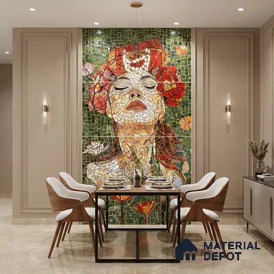 Faux Mosaic Mural Poster Wall Tile TL 07912 Lady Rose 4 ft x 2 ft Vitrified Glossy Punch Finish - 9 mm | Suitable For Living Room, Bedroom & Office