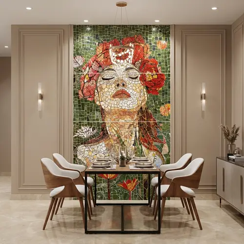 Faux Mosaic Mural Poster Wall Tile TL 07912 Lady Rose 4 ft x 2 ft Vitrified Glossy Punch Finish - 9 mm | Suitable For Living Room, Bedroom & Office