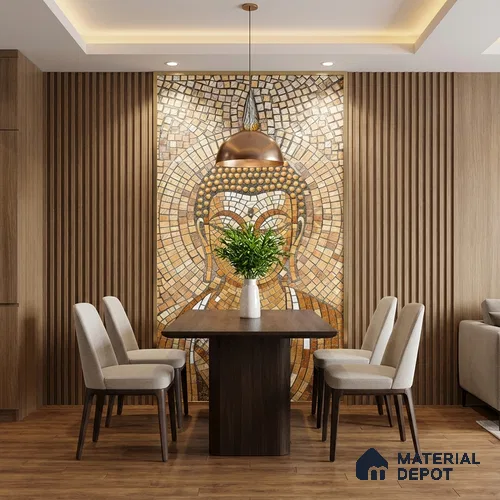 Faux Mosaic Mural Poster Wall Tile TL 07913 Lord Buddha 4 ft x 2 ft Vitrified Glossy Punch Finish - 9 mm | Suitable For Living Room, Bedroom & Office
