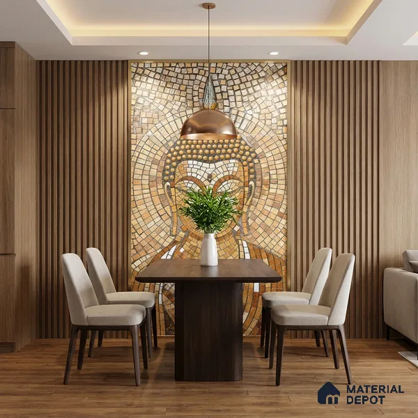 Faux Mosaic Mural Poster Wall Tile TL 07913 Lord Buddha 4 ft x 2 ft Vitrified Glossy Punch Finish - 9 mm | Suitable For Living Room, Bedroom & Office