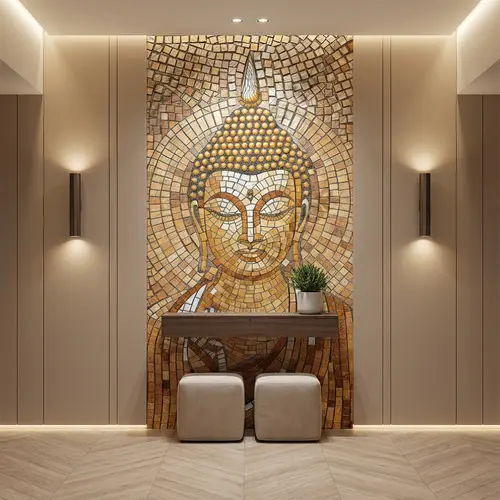 Faux Mosaic Mural Poster Wall Tile TL 07913 Lord Buddha 4 ft x 2 ft Vitrified Glossy Punch Finish - 9 mm | Suitable For Living Room, Bedroom & Office