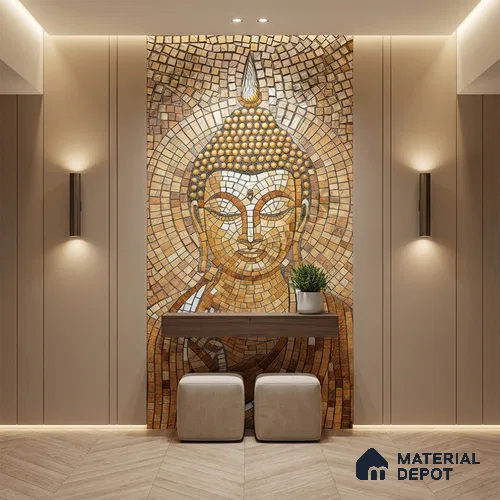 Faux Mosaic Mural Poster Wall Tile TL 07913 Lord Buddha 4 ft x 2 ft Vitrified Glossy Punch Finish - 9 mm | Suitable For Living Room, Bedroom & Office