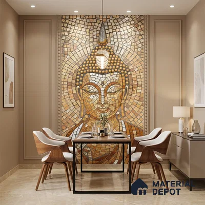 Faux Mosaic Mural Poster Wall Tile TL 07913 Lord Buddha 4 ft x 2 ft Vitrified Glossy Punch Finish - 9 mm | Suitable For Living Room, Bedroom & Office