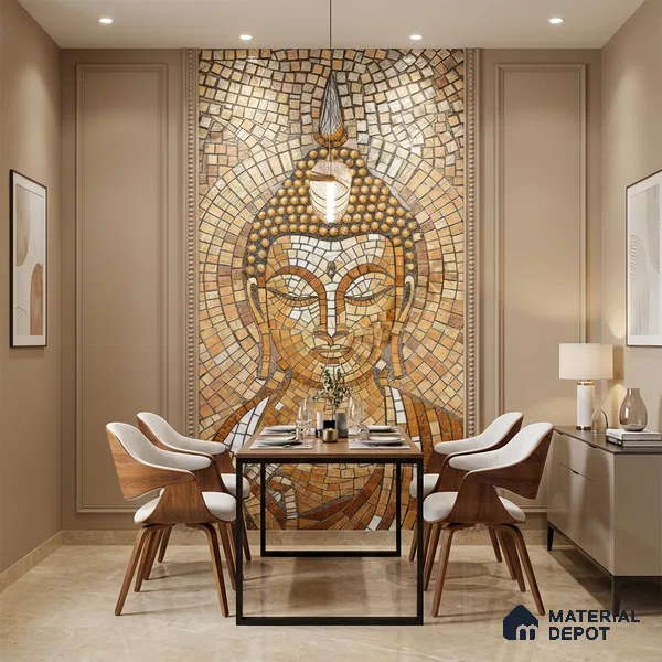 Faux Mosaic Mural Poster Wall Tile TL 07913 Lord Buddha 4 ft x 2 ft Vitrified Glossy Punch Finish - 9 mm | Suitable For Living Room, Bedroom & Office