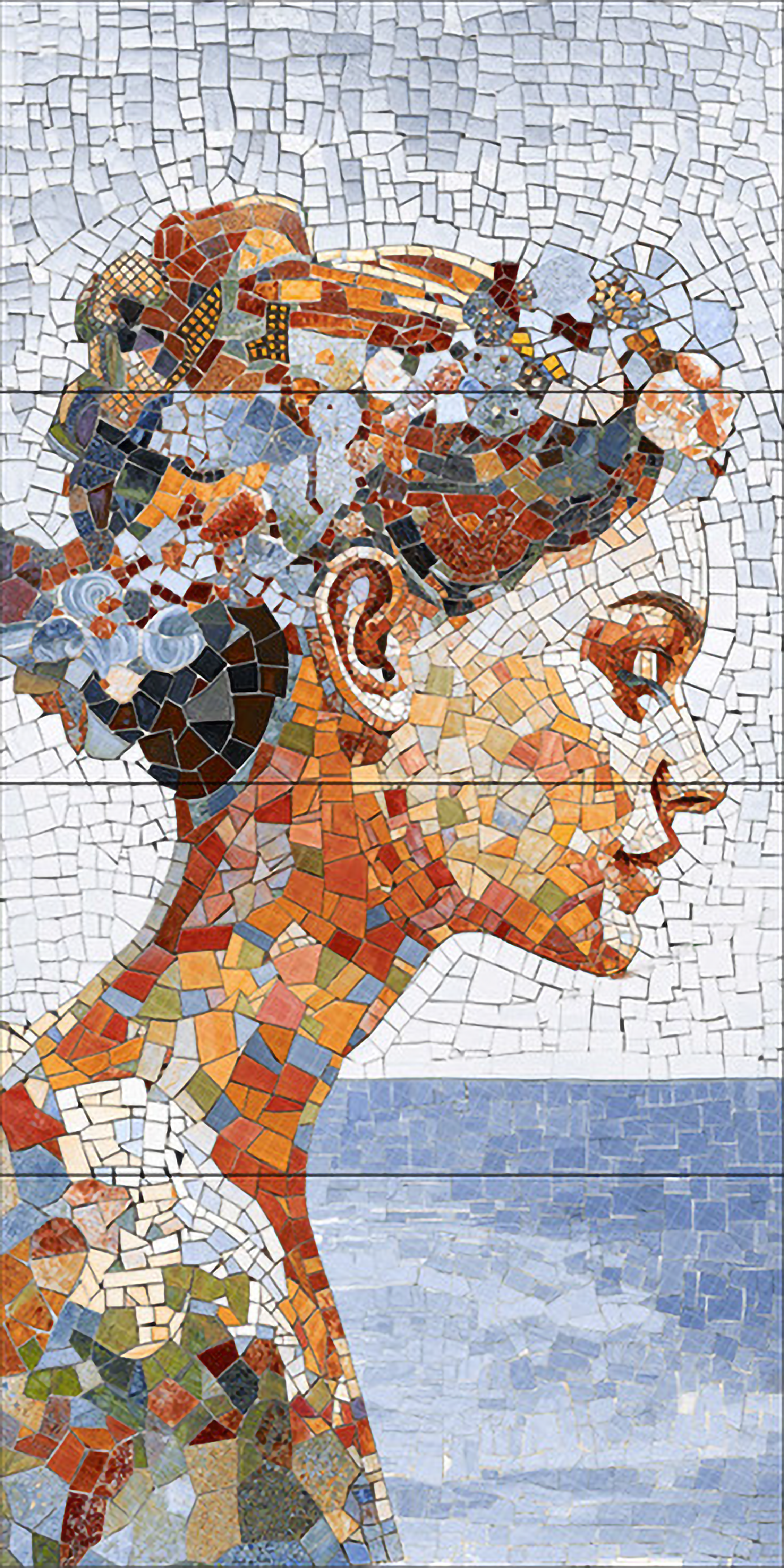 Faux Mosaic Mural Poster Wall Tile TL 07914 Ancient Gaze 4 ft x 2 ft Vitrified Glossy Punch Finish - 9 mm | Suitable For Living Room, Bedroom & Office