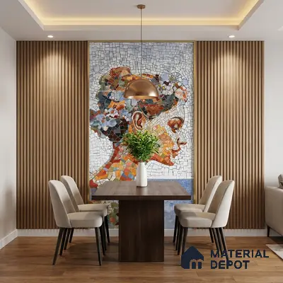 Faux Mosaic Mural Poster Wall Tile TL 07914 Ancient Gaze 4 ft x 2 ft Vitrified Glossy Punch Finish - 9 mm | Suitable For Living Room, Bedroom & Office