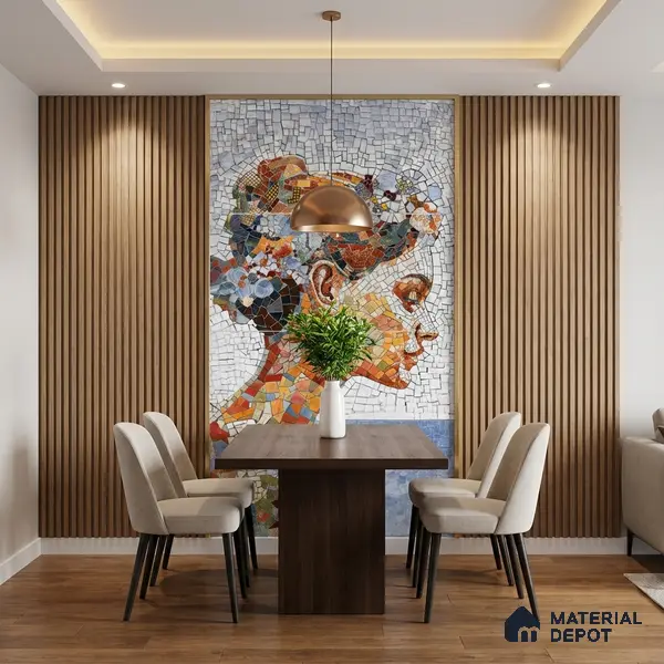 Faux Mosaic Mural Poster Wall Tile TL 07914 Ancient Gaze 4 ft x 2 ft Vitrified Glossy Punch Finish - 9 mm | Suitable For Living Room, Bedroom & Office
