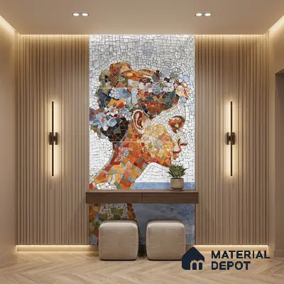 Faux Mosaic Mural Poster Wall Tile TL 07914 Ancient Gaze 4 ft x 2 ft Vitrified Glossy Punch Finish - 9 mm | Suitable For Living Room, Bedroom & Office