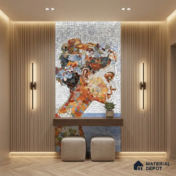 Faux Mosaic Mural Poster Wall Tile TL 07914 Ancient Gaze 4 ft x 2 ft Vitrified Glossy Punch Finish - 9 mm | Suitable For Living Room, Bedroom & Office