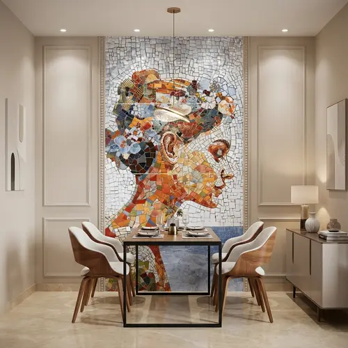 Faux Mosaic Mural Poster Wall Tile TL 07914 Ancient Gaze 4 ft x 2 ft Vitrified Glossy Punch Finish - 9 mm | Suitable For Living Room, Bedroom & Office