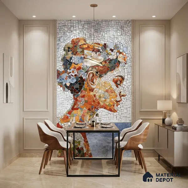 Faux Mosaic Mural Poster Wall Tile TL 07914 Ancient Gaze 4 ft x 2 ft Vitrified Glossy Punch Finish - 9 mm | Suitable For Living Room, Bedroom & Office