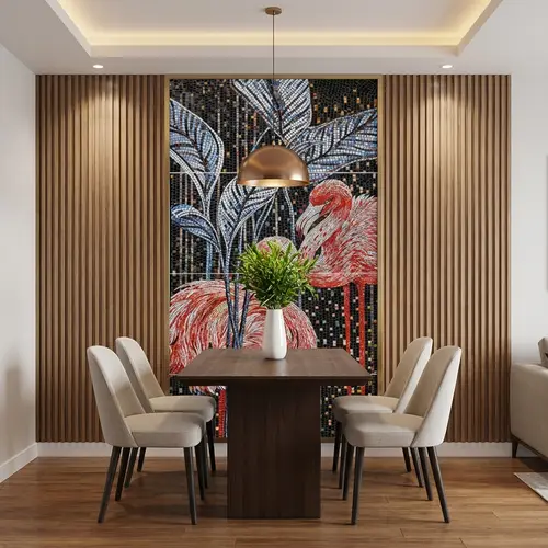 Faux Mosaic Mural Poster Wall Tile TL 07915 Flamingo 4 ft x 2 ft Vitrified Glossy Punch Finish - 9 mm | Suitable For Living Room, Bedroom & Office