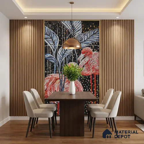 Faux Mosaic Mural Poster Wall Tile TL 07915 Flamingo 4 ft x 2 ft Vitrified Glossy Punch Finish - 9 mm | Suitable For Living Room, Bedroom & Office