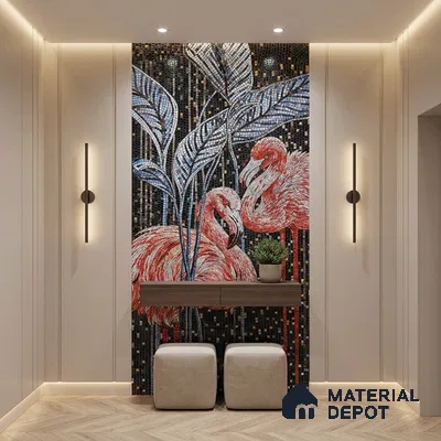 Faux Mosaic Mural Poster Wall Tile TL 07915 Flamingo 4 ft x 2 ft Vitrified Glossy Punch Finish - 9 mm | Suitable For Living Room, Bedroom & Office
