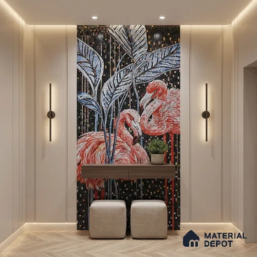 Faux Mosaic Mural Poster Wall Tile TL 07915 Flamingo 4 ft x 2 ft Vitrified Glossy Punch Finish - 9 mm | Suitable For Living Room, Bedroom & Office