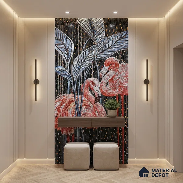 Faux Mosaic Mural Poster Wall Tile TL 07915 Flamingo 4 ft x 2 ft Vitrified Glossy Punch Finish - 9 mm | Suitable For Living Room, Bedroom & Office